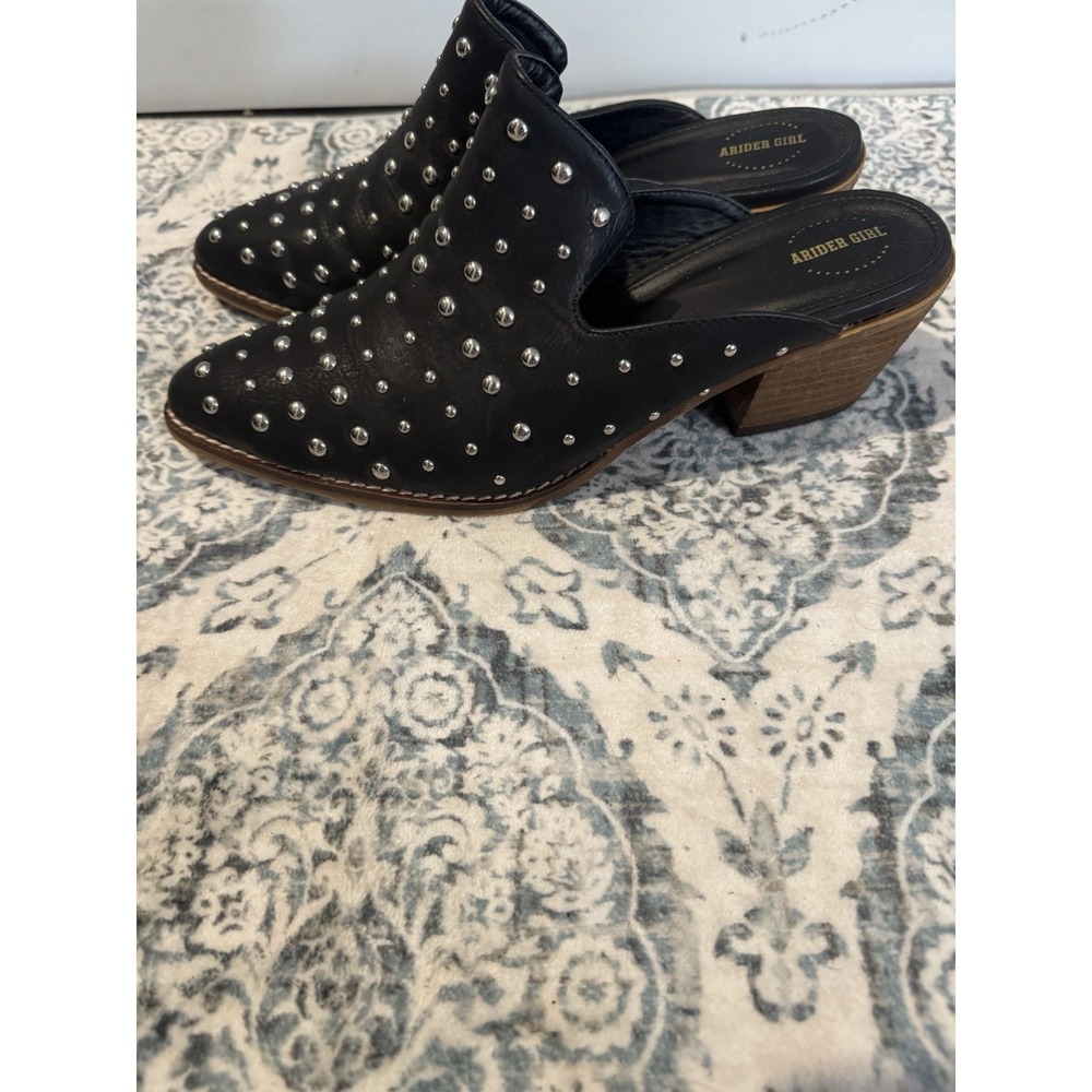 Arider Girl Cara Studded Stacked Heel  Mules  Size 8 Black - Picture 2 of 4